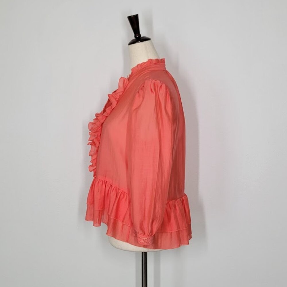 KARL LAGERFELD PARIS split-neck ruffled top Sz S - Picture 5 of 8